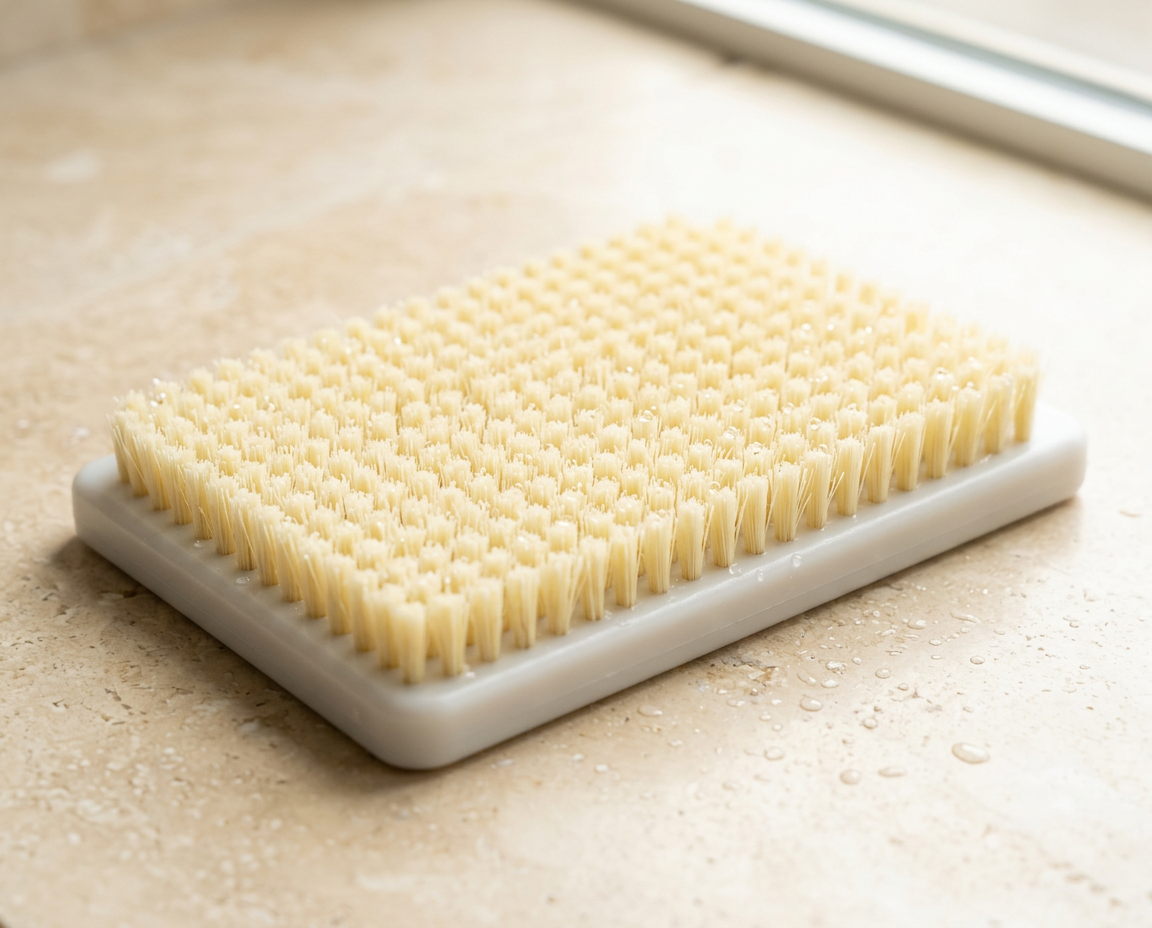 Yellow BearBack silicone scrubber with a white grip frame